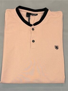 The Kooples Men’s Peach Henley Polo with Black Collar
